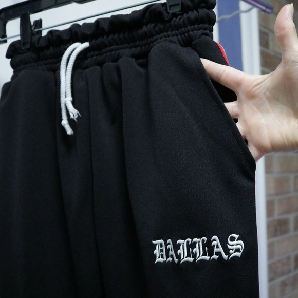 El Chuy Dallas UNISEX Pocket Jogger Pants Black w/Red & White side stripes - Picture 4 of 5